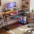 Gaming Desk with Power Outlets and LED Lights - L Shaped 47in