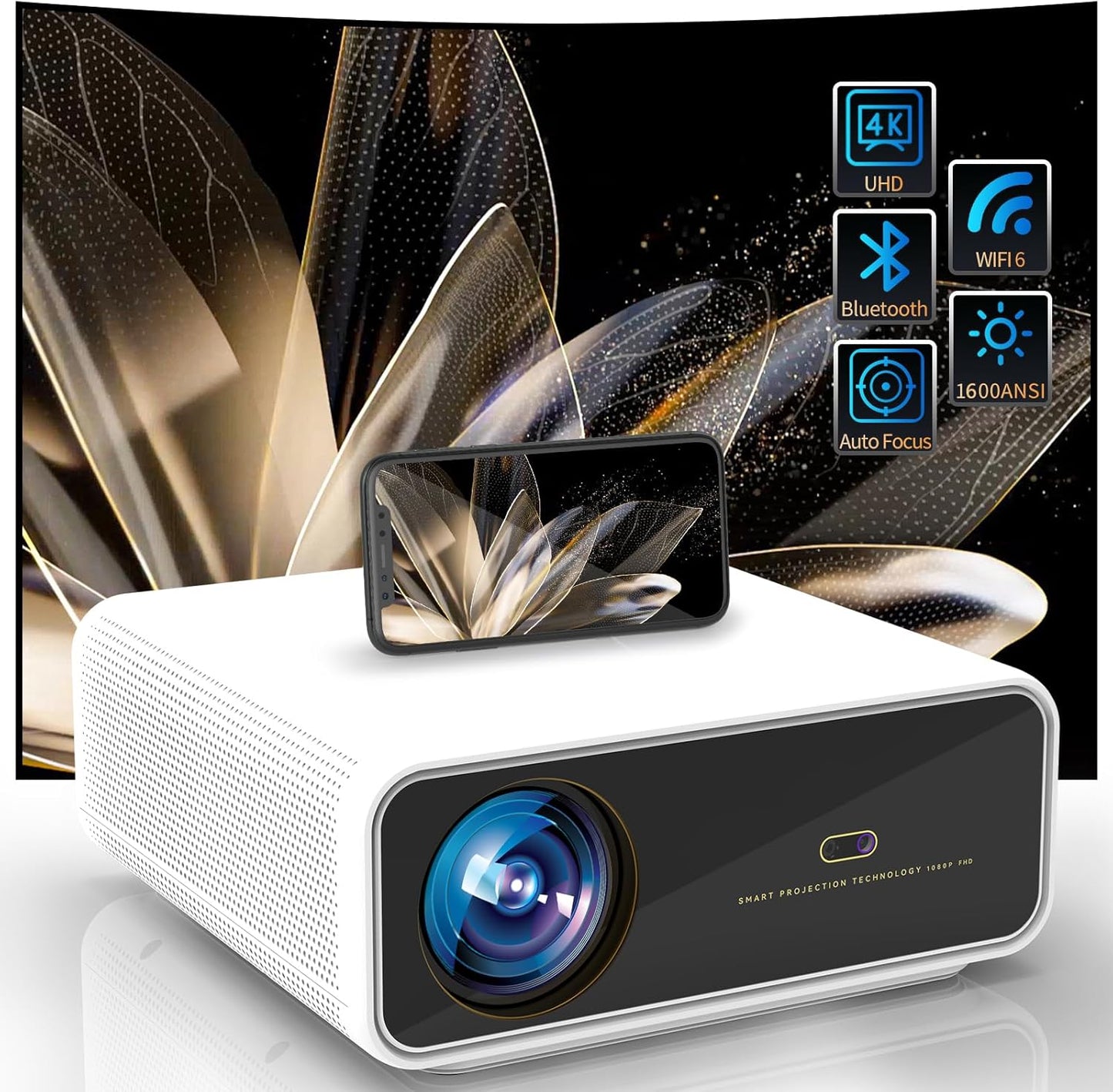 JEEPHEE 4K Outdoor Projector: WIFI, Bluetooth, Auto Focus, Dolby Audio