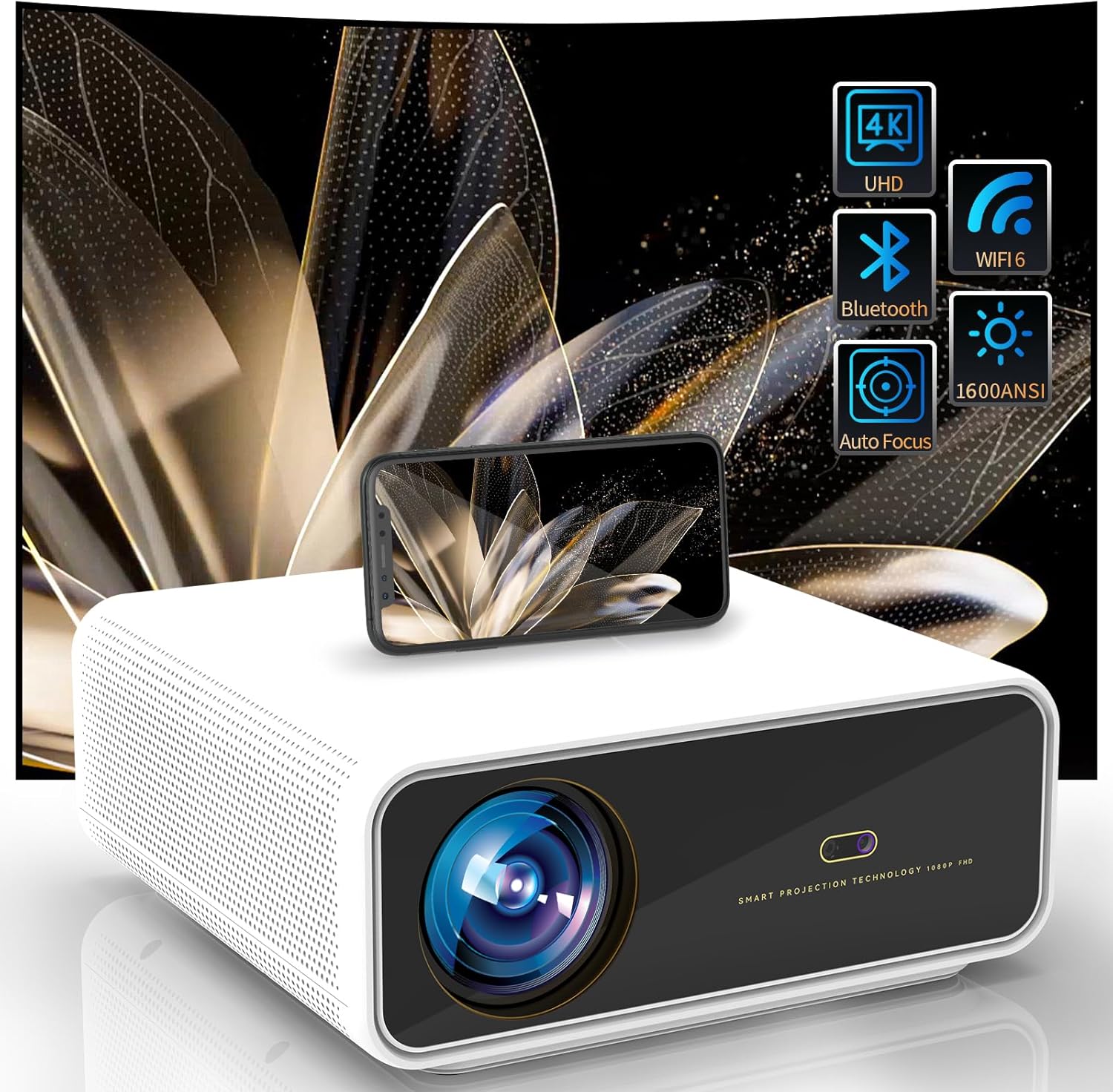 JEEPHEE 4K Outdoor Projector: WIFI, Bluetooth, Auto Focus, Dolby Audio