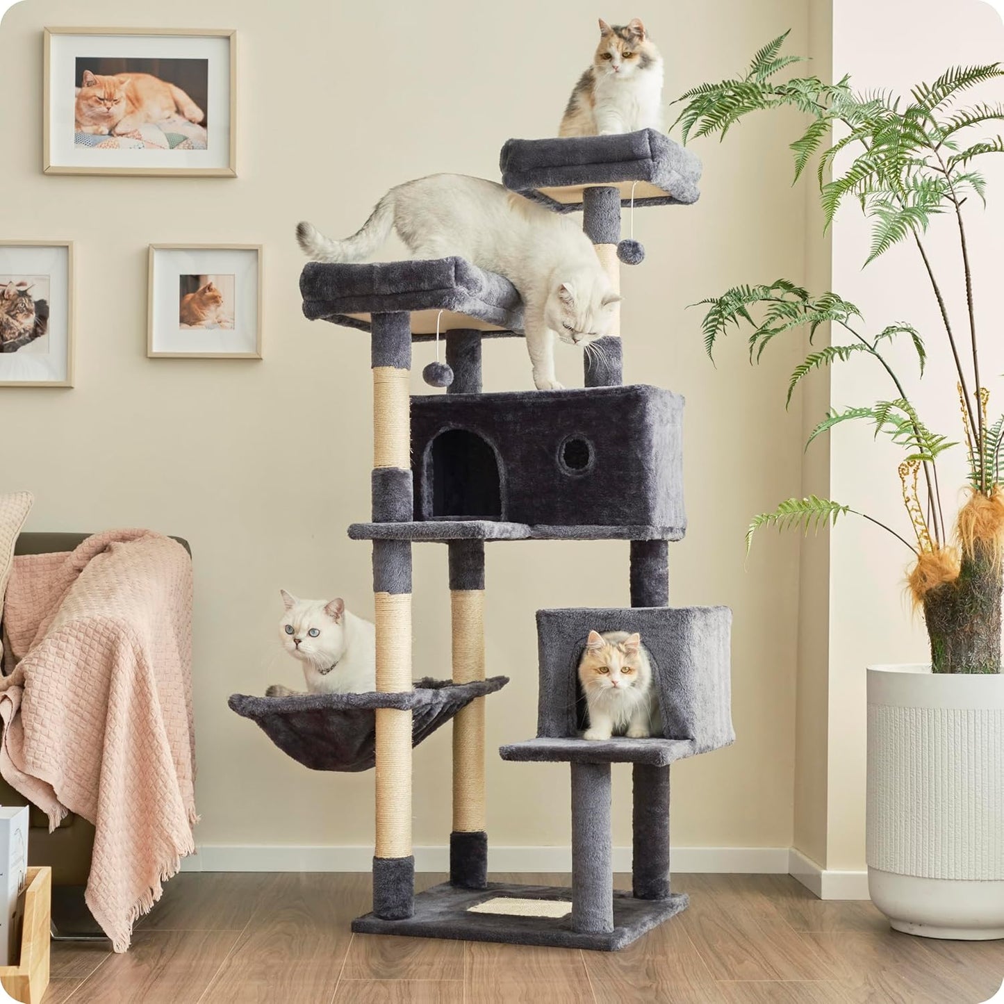 Ouritsu Cat Tree 57 inch Tower for Large Cats with Perches