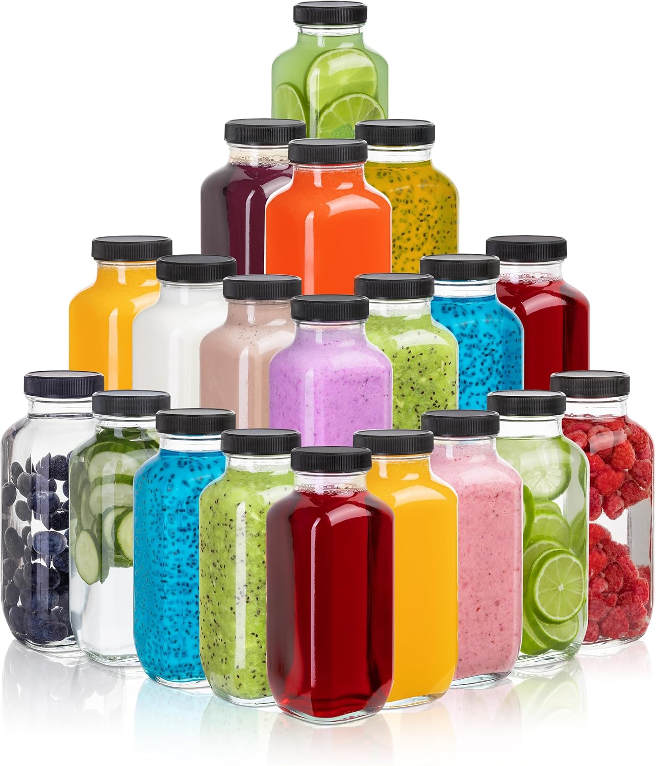 Durable 16 Oz Juice Bottles with Lids - Set of 20 for Juicing