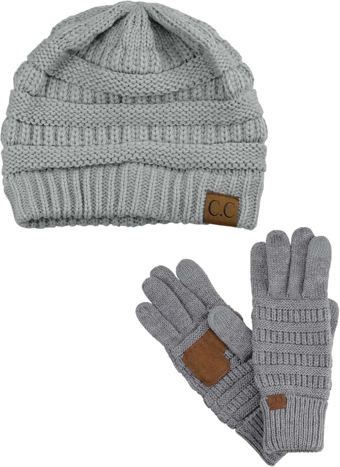 Soft Cable Knit Beanie & Touchscreen Gloves Set