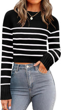 Women's Cropped Crewneck Sweater - Ribbed Knit Pullover for Fall