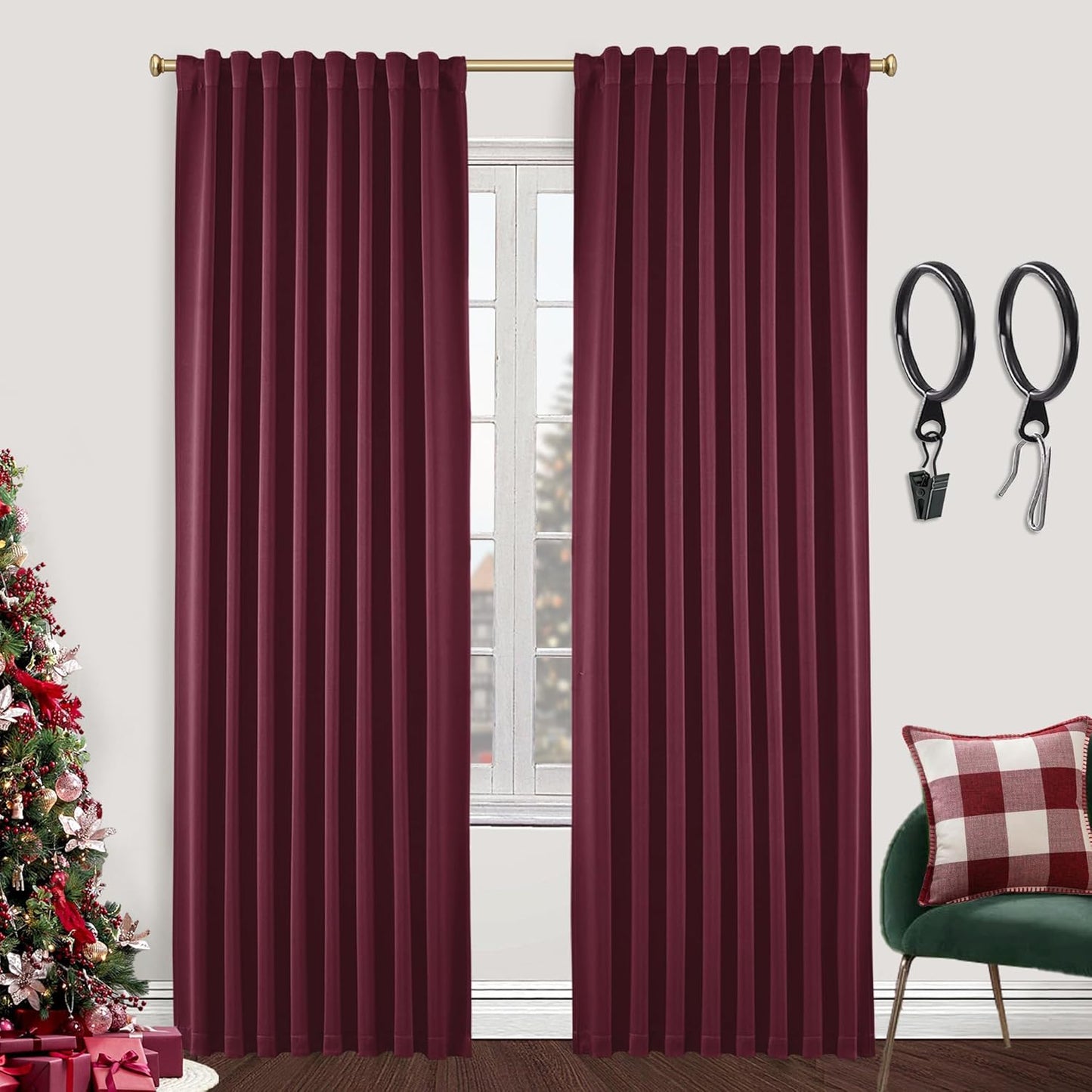 Burgundy Red Victorian Blackout Curtains for Bedroom Elegance