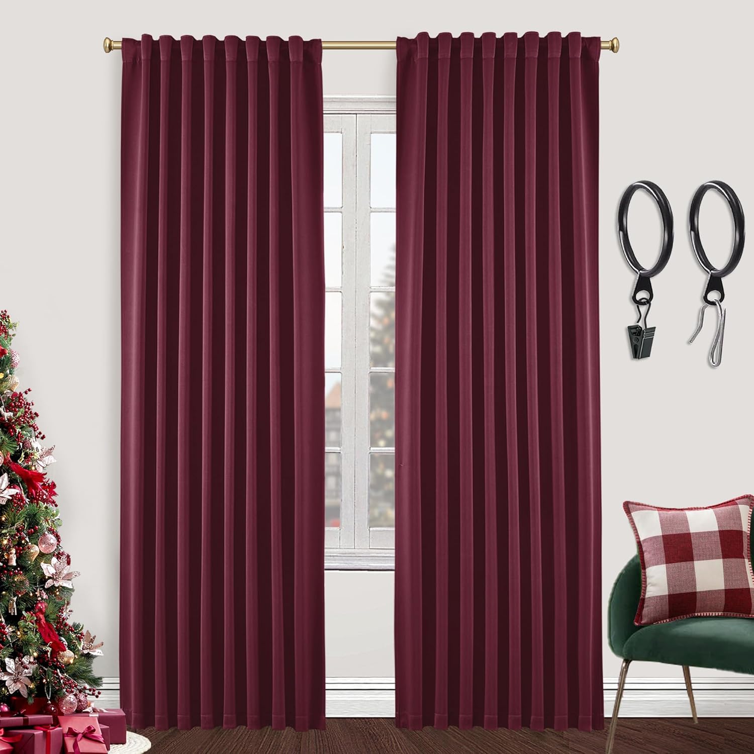Burgundy Red Victorian Blackout Curtains for Bedroom Elegance