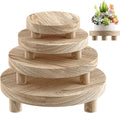 Wood Plant Stand Indoor Outdoor Round Wood Riser Set - 4pcs