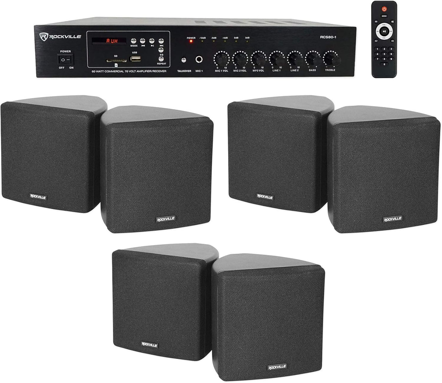 Rockville Commercial Bundle with 3 Pair Cube 70v Speakers