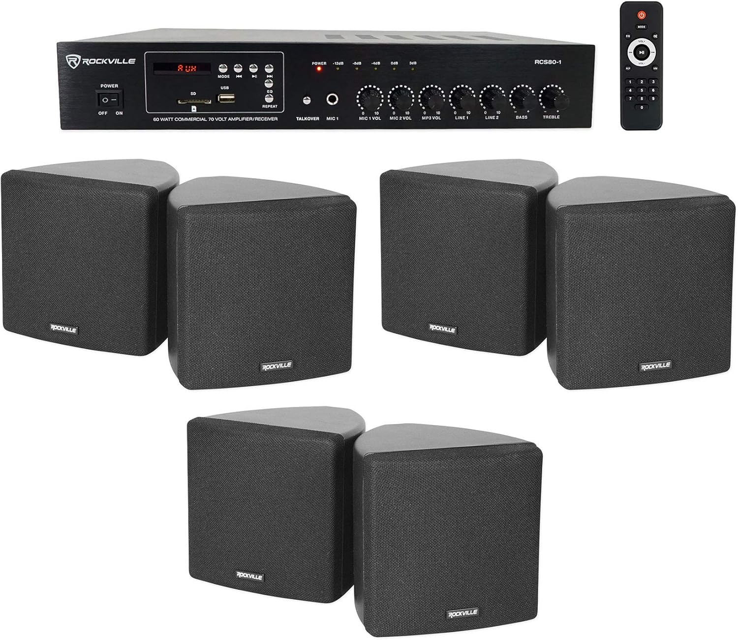Rockville Commercial Bundle with 3 Pair Cube 70v Speakers