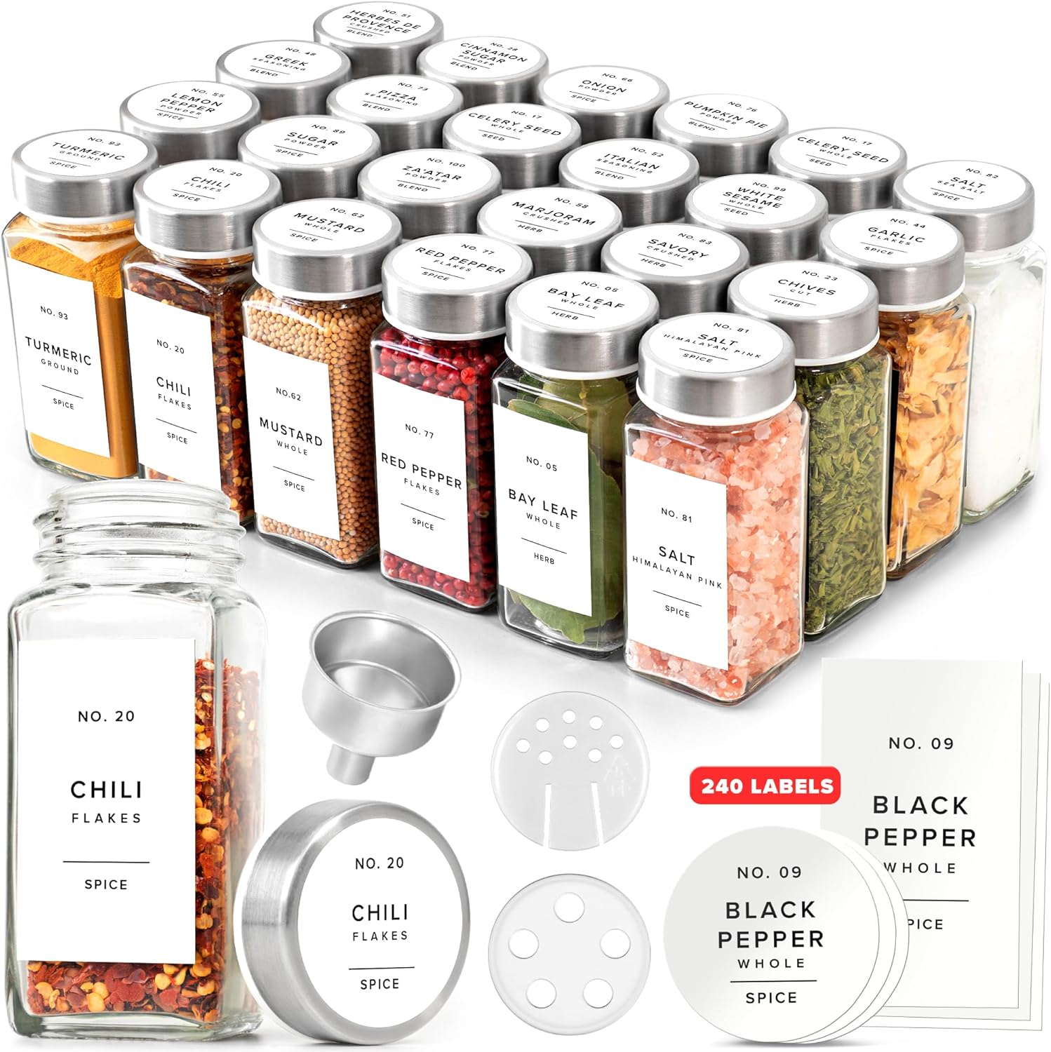 Glass Spice Jars with Stainless Steel Lids for Kitchen Storage