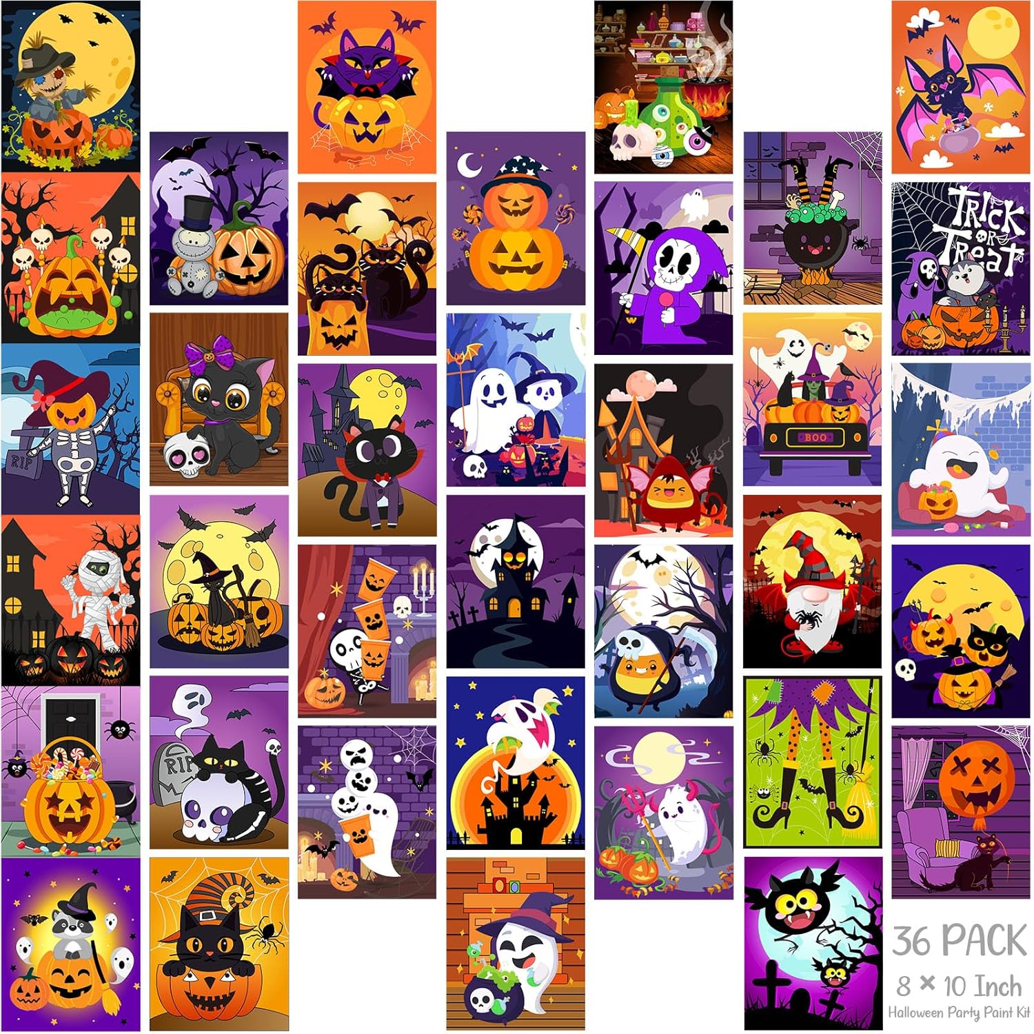 Harloon 36 Pcs Halloween Pre Drawn Canvas for Painting Fun