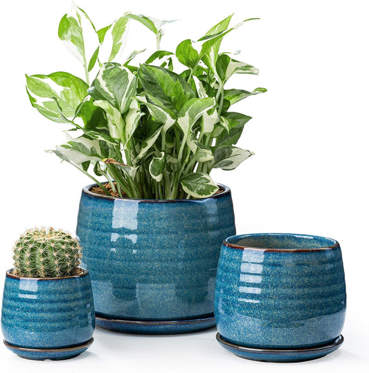 Ceramic Plant Pots with Drainage Holes for Indoor Plants Set
