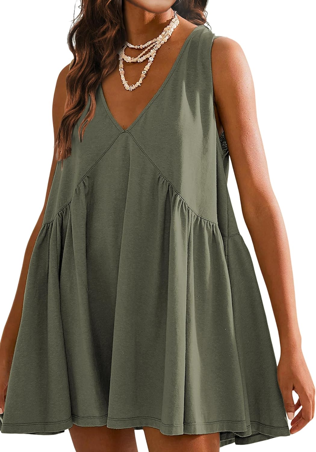 Sleeveless Mini Dress for Women with Pockets - Summer Casual V Neck