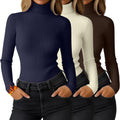 Ribbed Thermal Turtleneck Tops 3-Pack Womens - Lightweight Base Layer