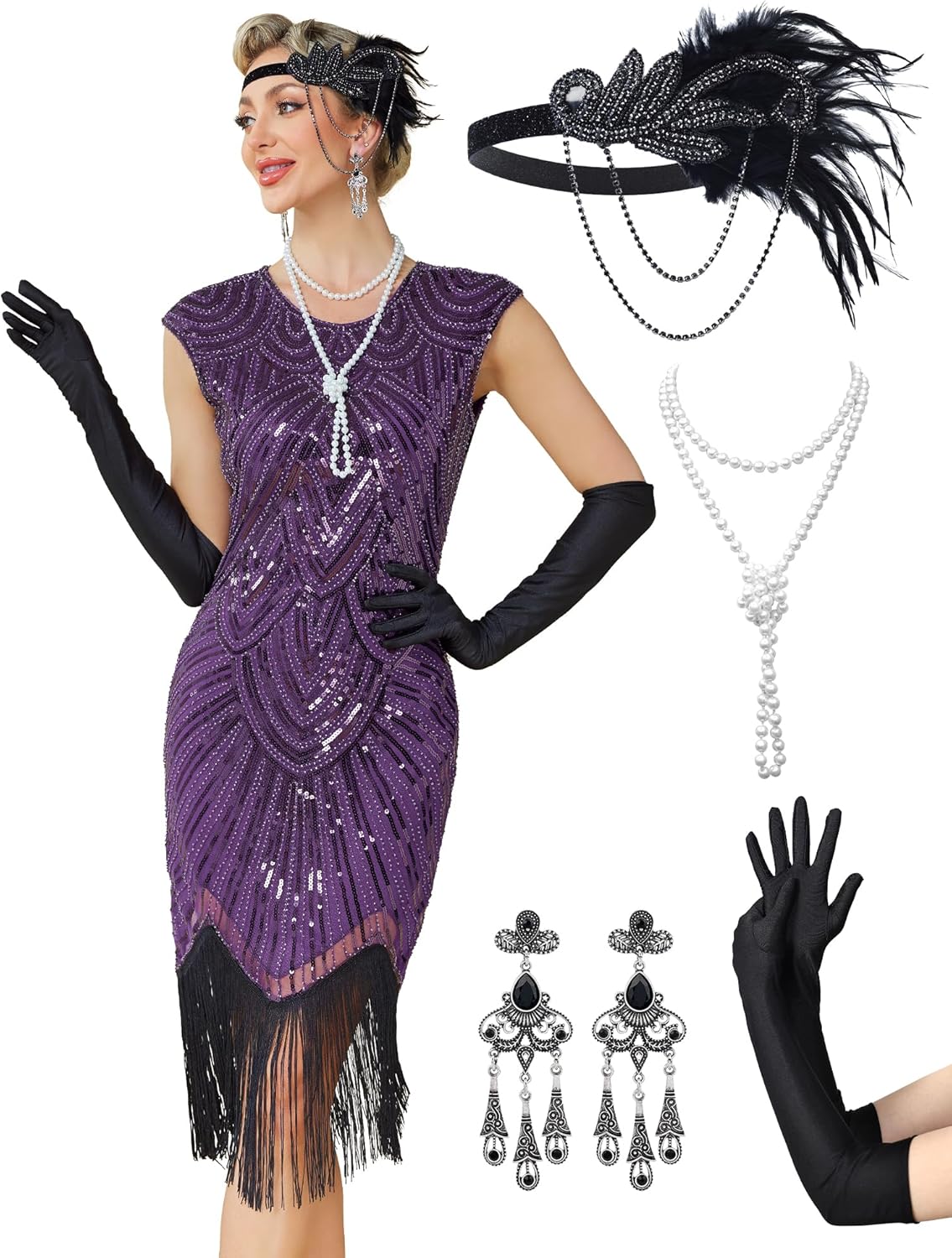 Women's Flapper Dresses 1920s with Accessories for Great Gatsby