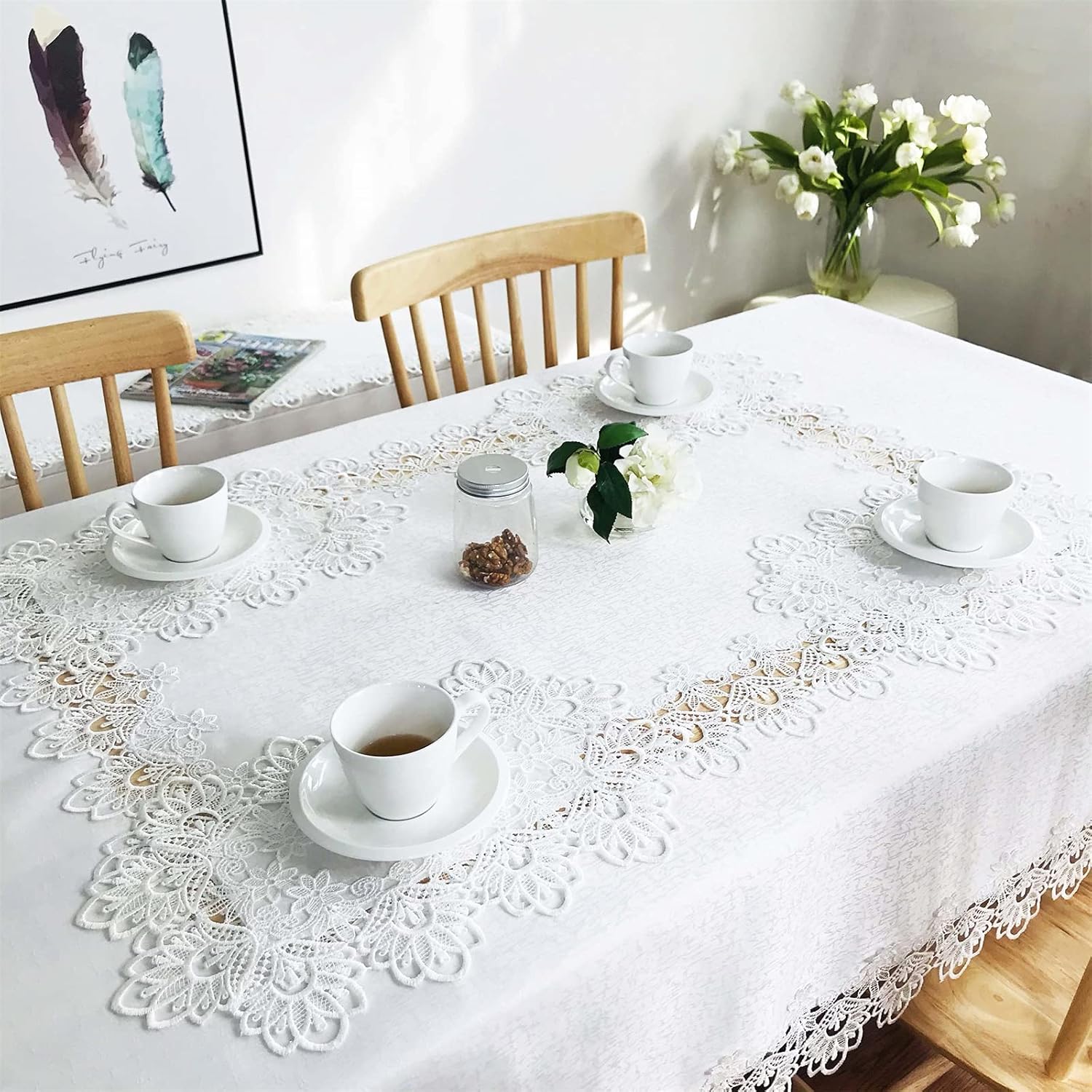 Elegant Lace Tablecloth for Rectangle Dining Tables 60 x 84 in