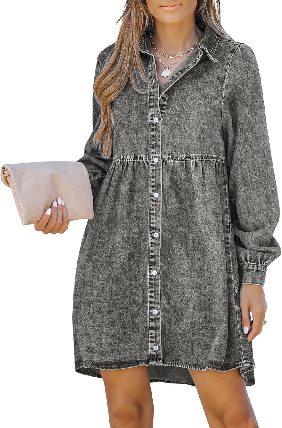 LookbookStore Long Sleeve Denim Dress for Women - Casual Style