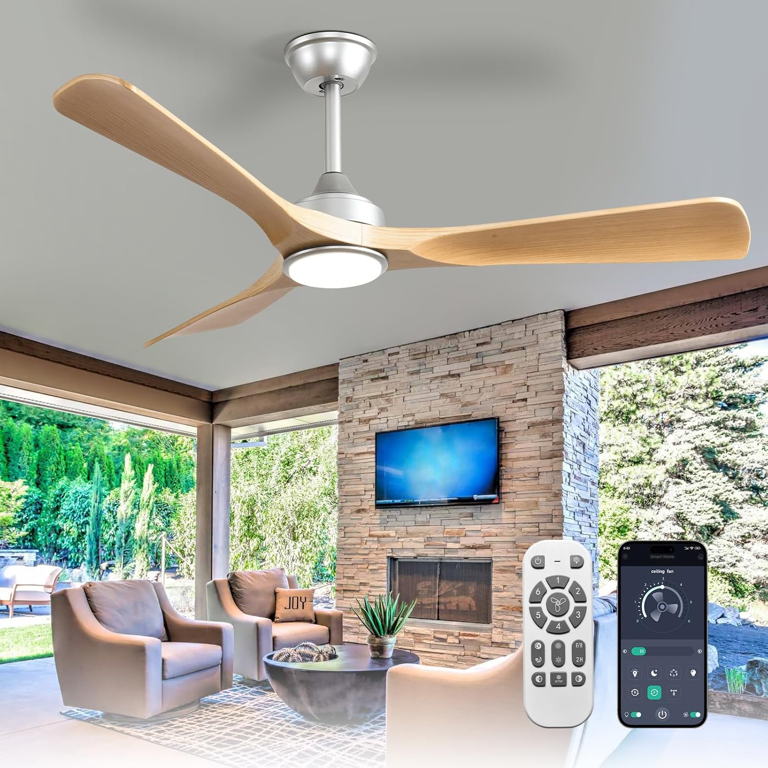 52-Inch Ceiling Fan with Light: Quiet DC Motor & Remote Control