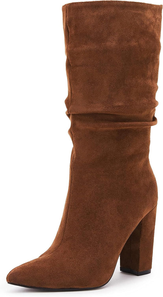 Syktkmx Womens Winter Slouchy High Heel Boots for Style
