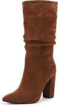 Womens Winter Slouchy High Heel Mid Calf Suede Boots (Style J7C5)
