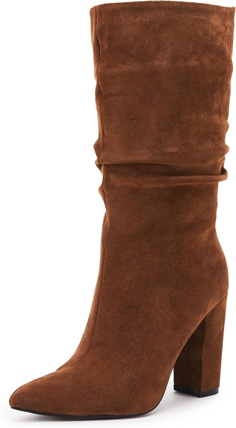Syktkmx Womens Winter Slouchy High Heel Boots for Style