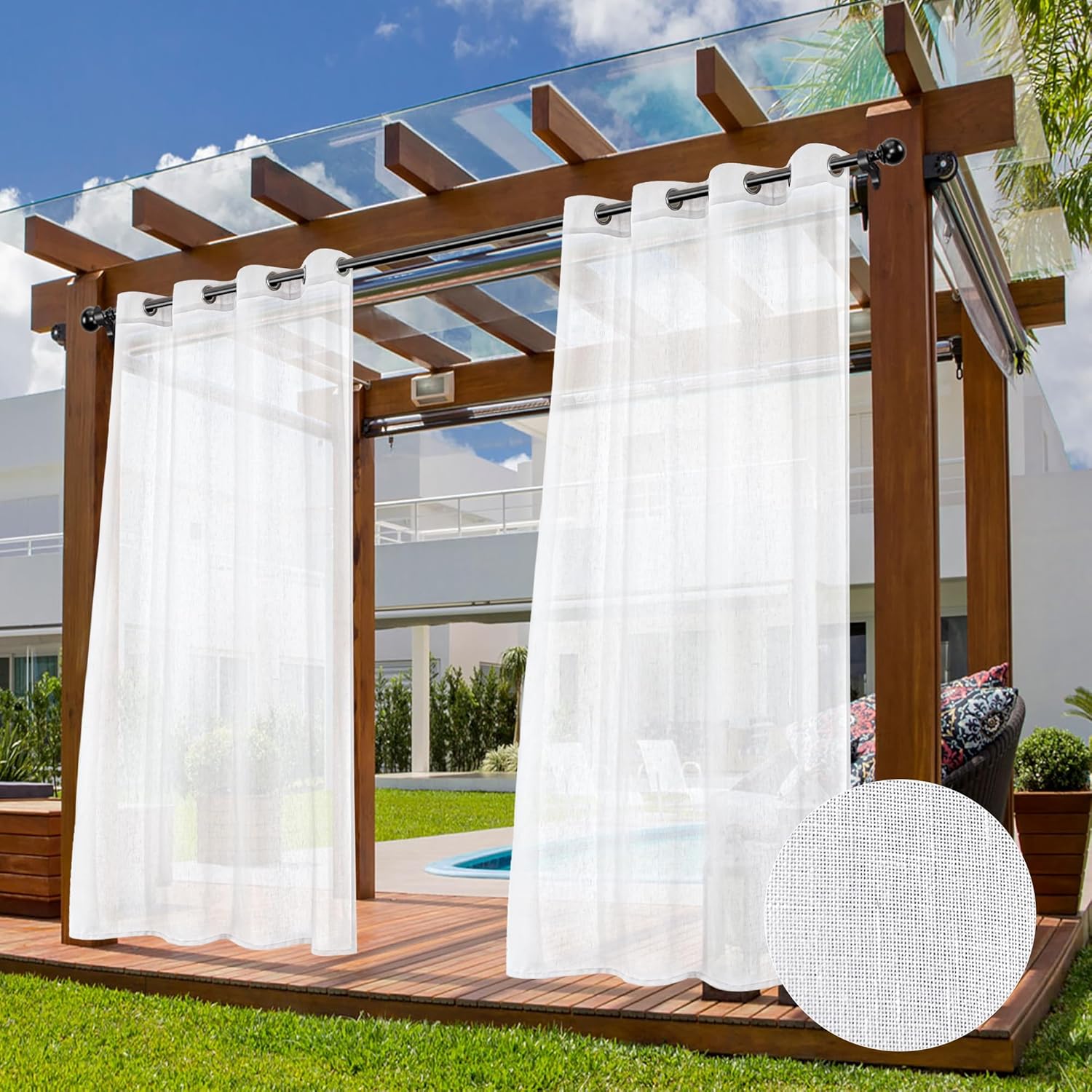 Outdoor Sheer Curtains for Patio Waterproof 84 inches Long