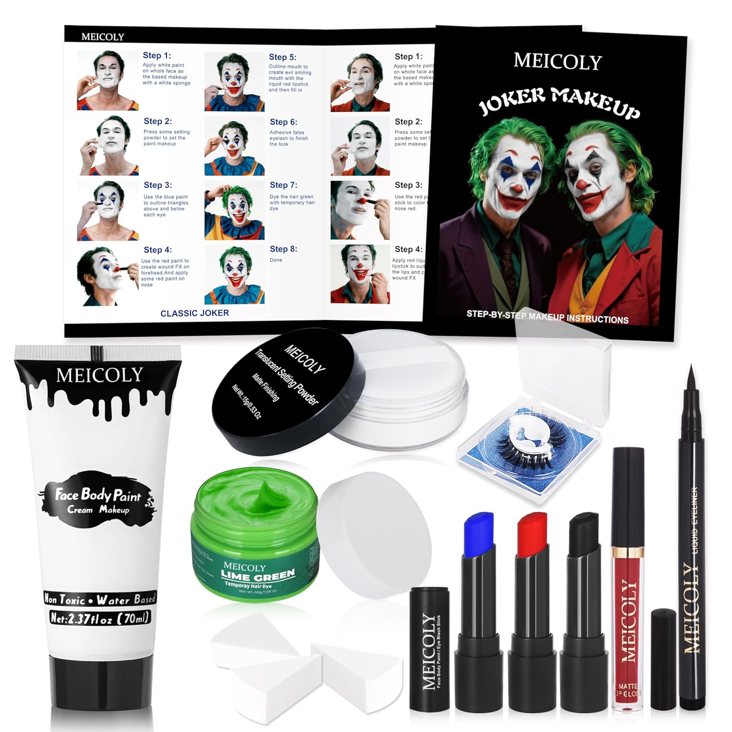 Complete Joker Makeup Kit for Halloween and Cosplay Fun