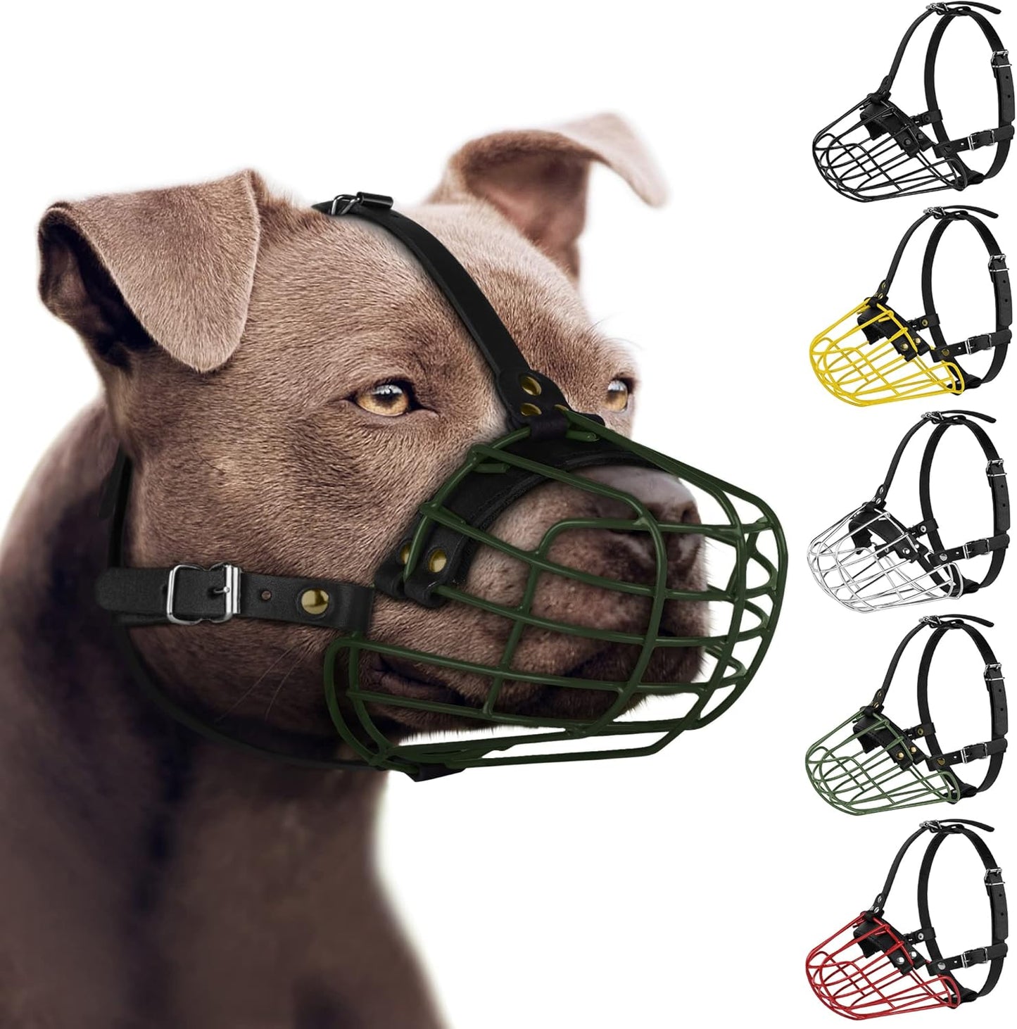 Pitbull Dog Muzzle Metal Mask Adjustable Durable Leather Straps