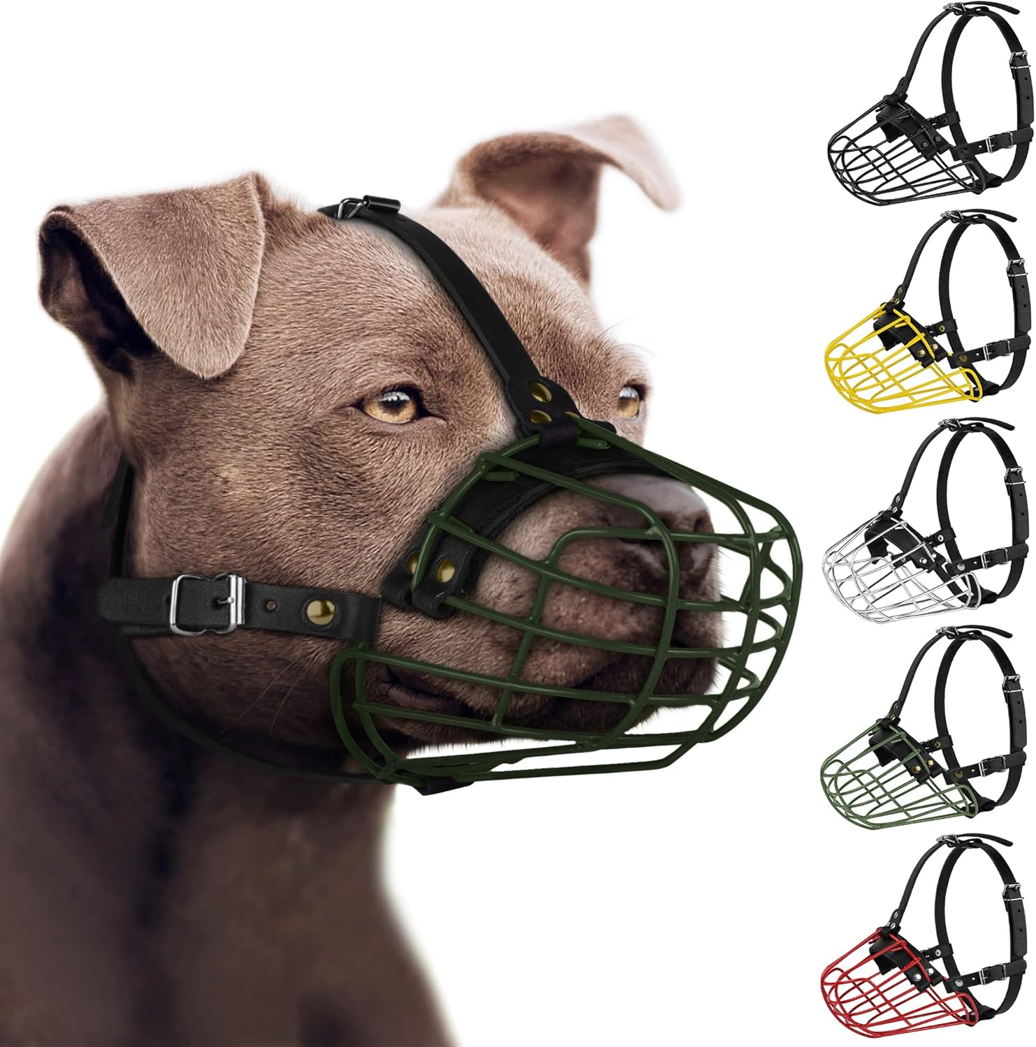 Pitbull Dog Muzzle Metal Mask Adjustable Durable Leather Straps