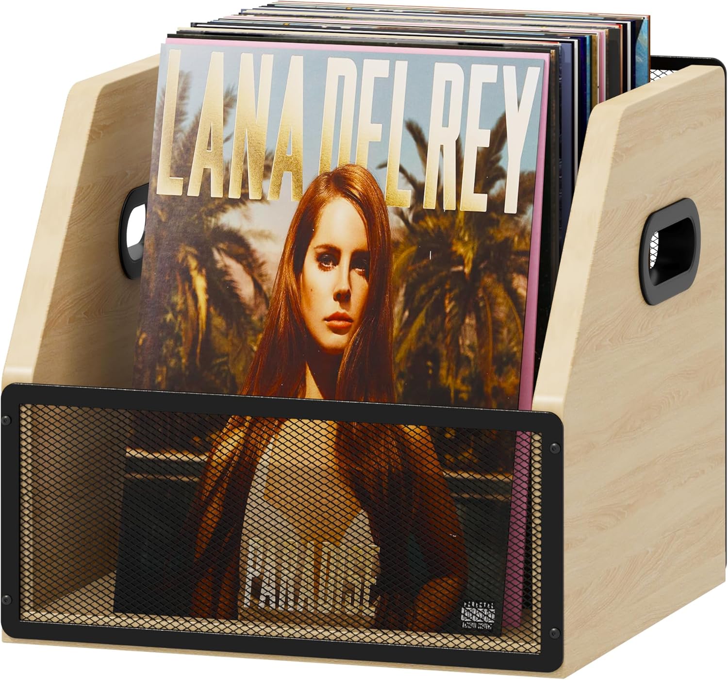 Homeiju Vinyl Record Storage Crate for 60 Albums, Beige Design