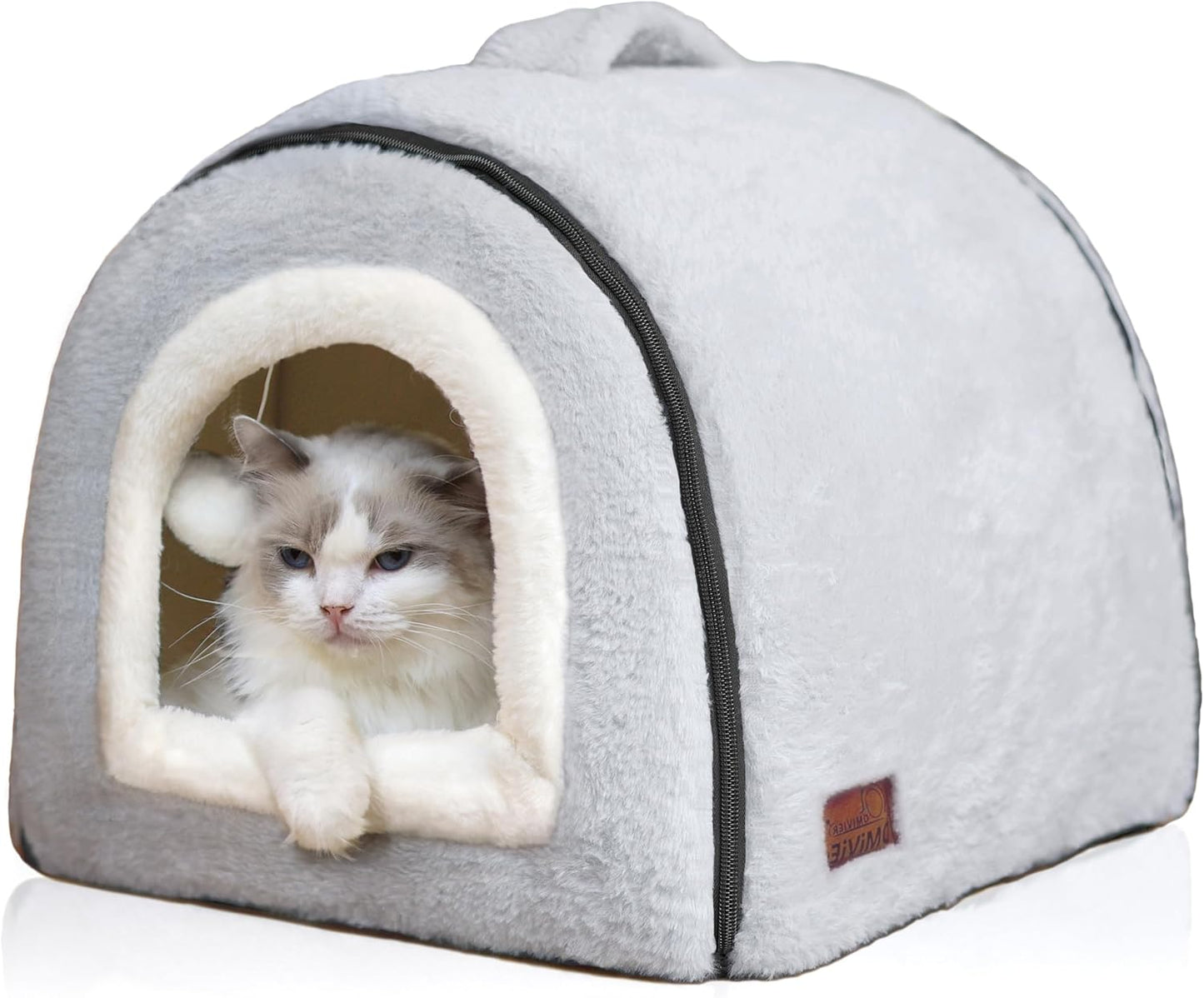 Cat Bed for Indoor Cats - Foldable Cave with Anti-Slip Bottom