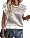 Womens Short Sleeve Striped Knit Sweater Vest - Lightweight Layering