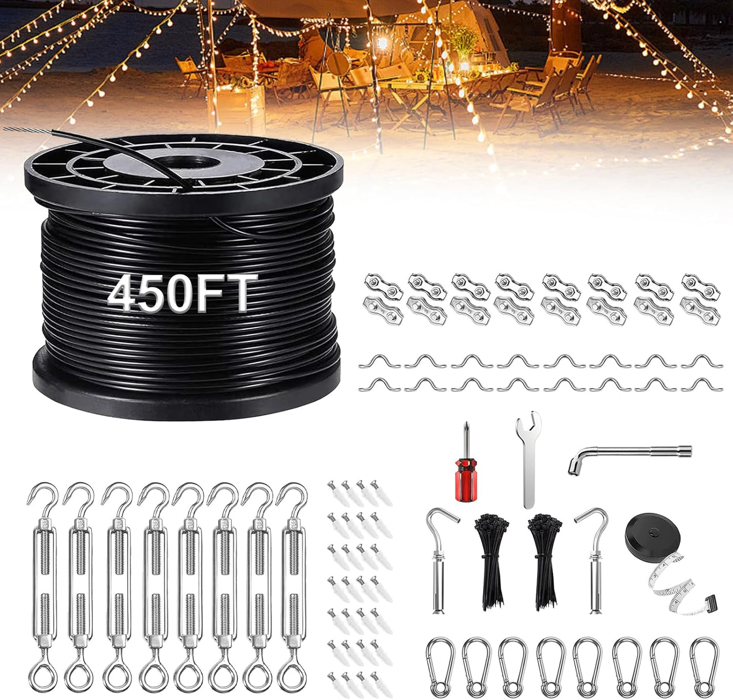 String Light Hanging Kits for Outdoor Use with Accessories