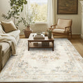 Vintage Floral 5x7 Area Rug - Machine Washable Low-Pile Accent Rug
