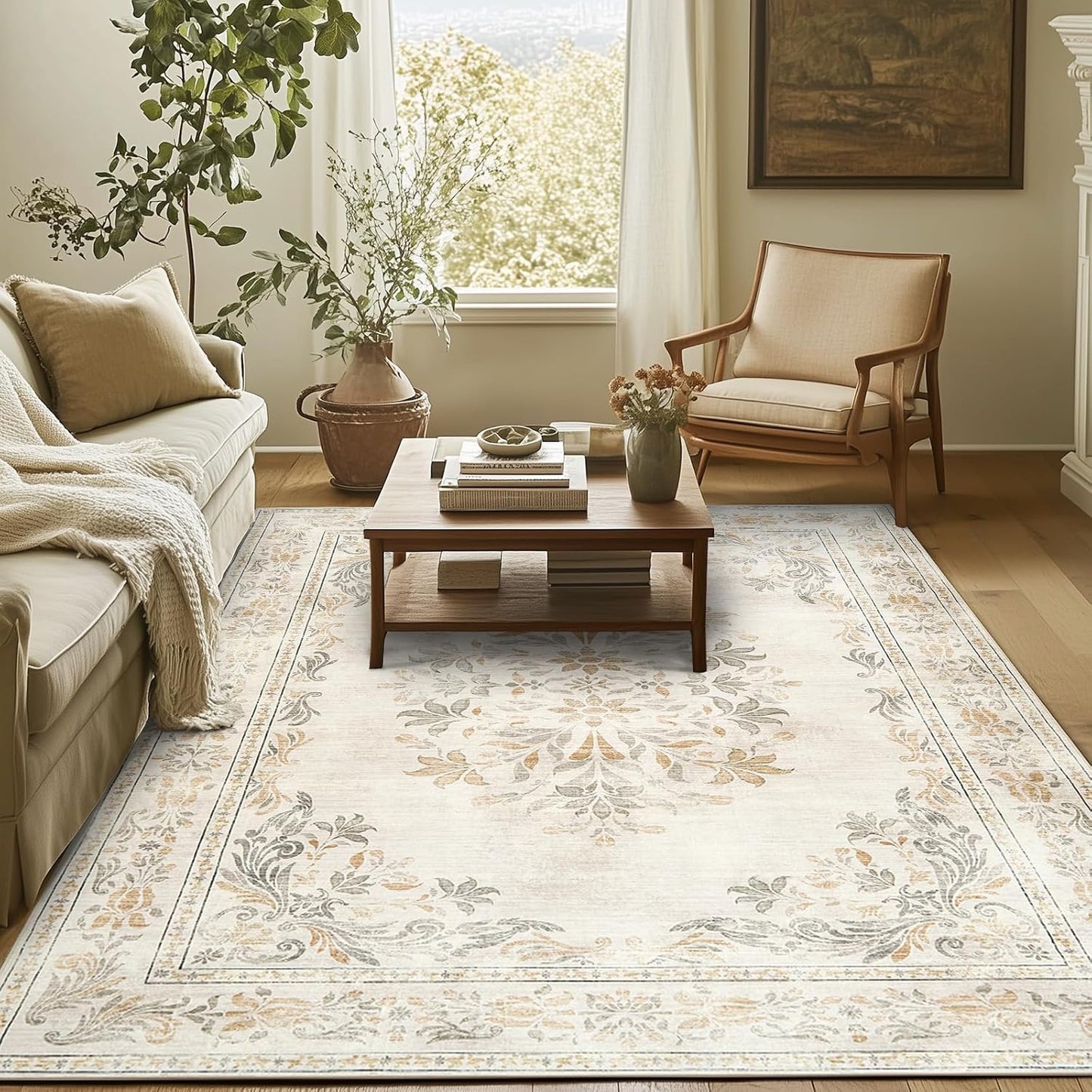 Vintage Floral 5x7 Area Rugs - Soft Non-Slip Carpet for Home