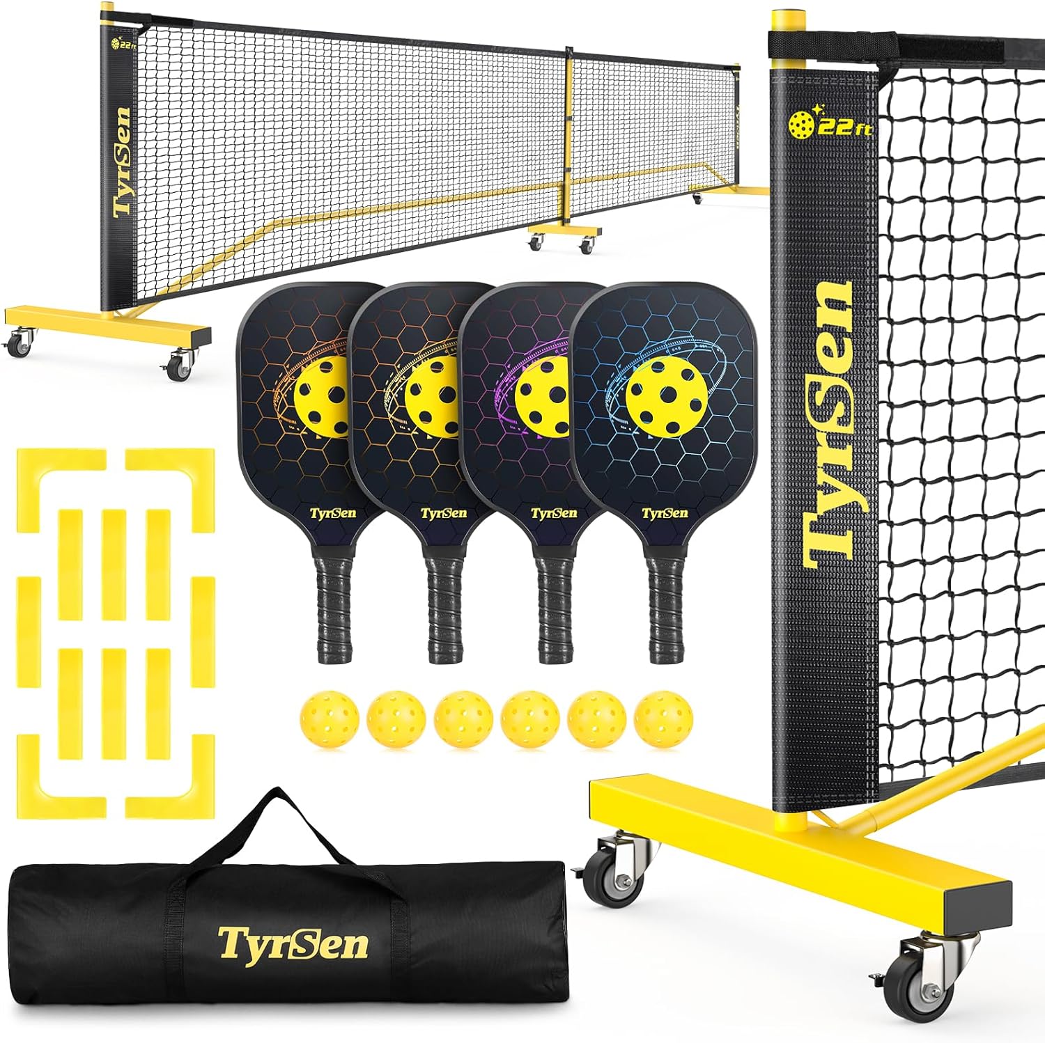 22FT Pickleball Net Set with Paddles and Balls for All Levels