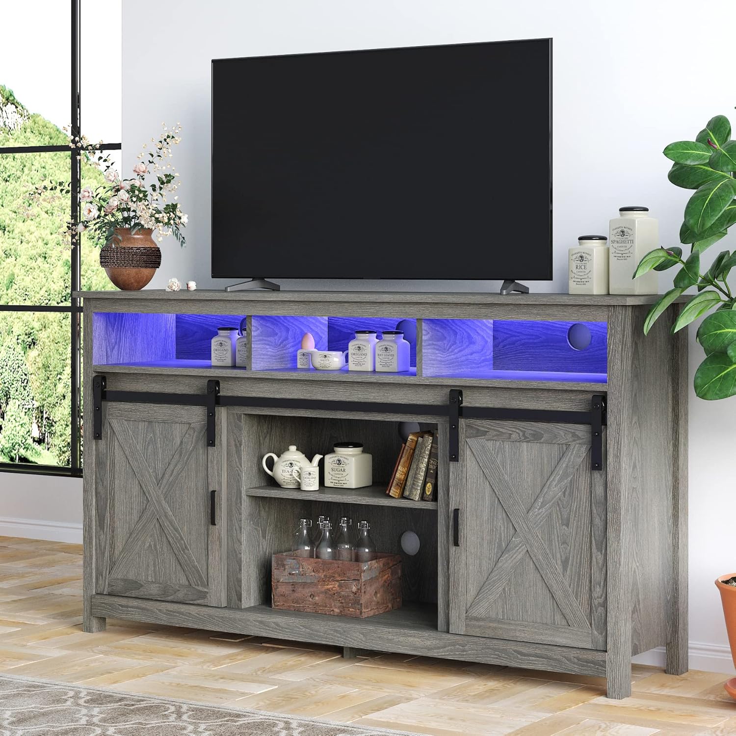 Rustic Farmhouse TV Stand with Power Outlets