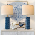 Modern Ceramic Table Lamp Set of 2 24.75 in - Elegant Blue Bedside