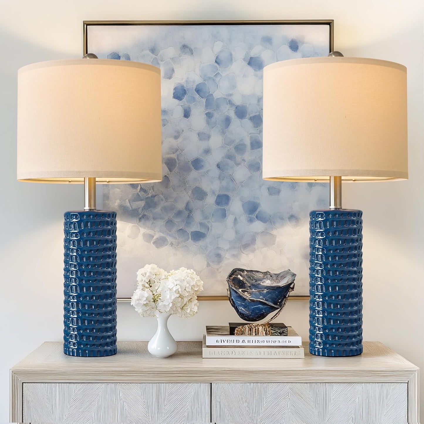 Modern Ceramic Table Lamp Set of 2 for Bedroom and Living Room