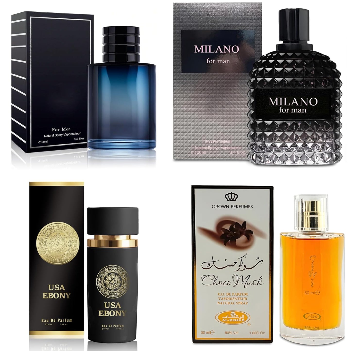 4-Piece Cologne Set for Men with Woody, Spicy, Citrus Scents