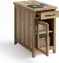 Farmhouse End Table with Charging Station - Narrow Sofa Side Table 3