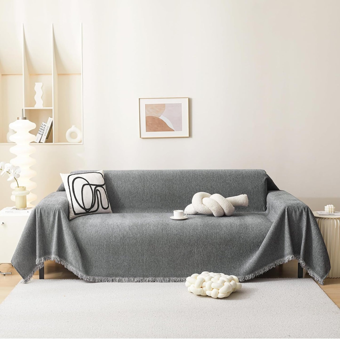 MEETSKY Couch Cover for 3 Cushion Couch with Tassel Edge