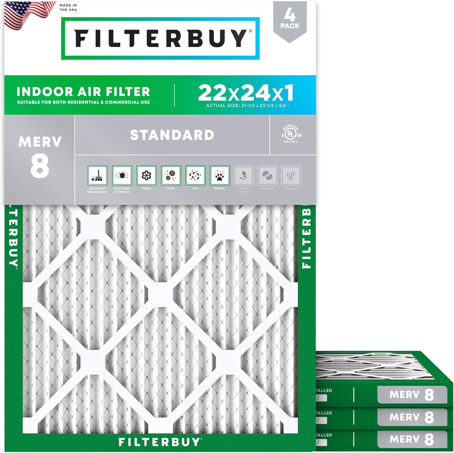 Filterbuy 22x24x1 Air Filter MERV 8 for Dust & Allergy Defense
