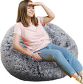 Fluffy Bean Bag Chair 3ft Round Memory Foam Filled - Soft Cozy Seat