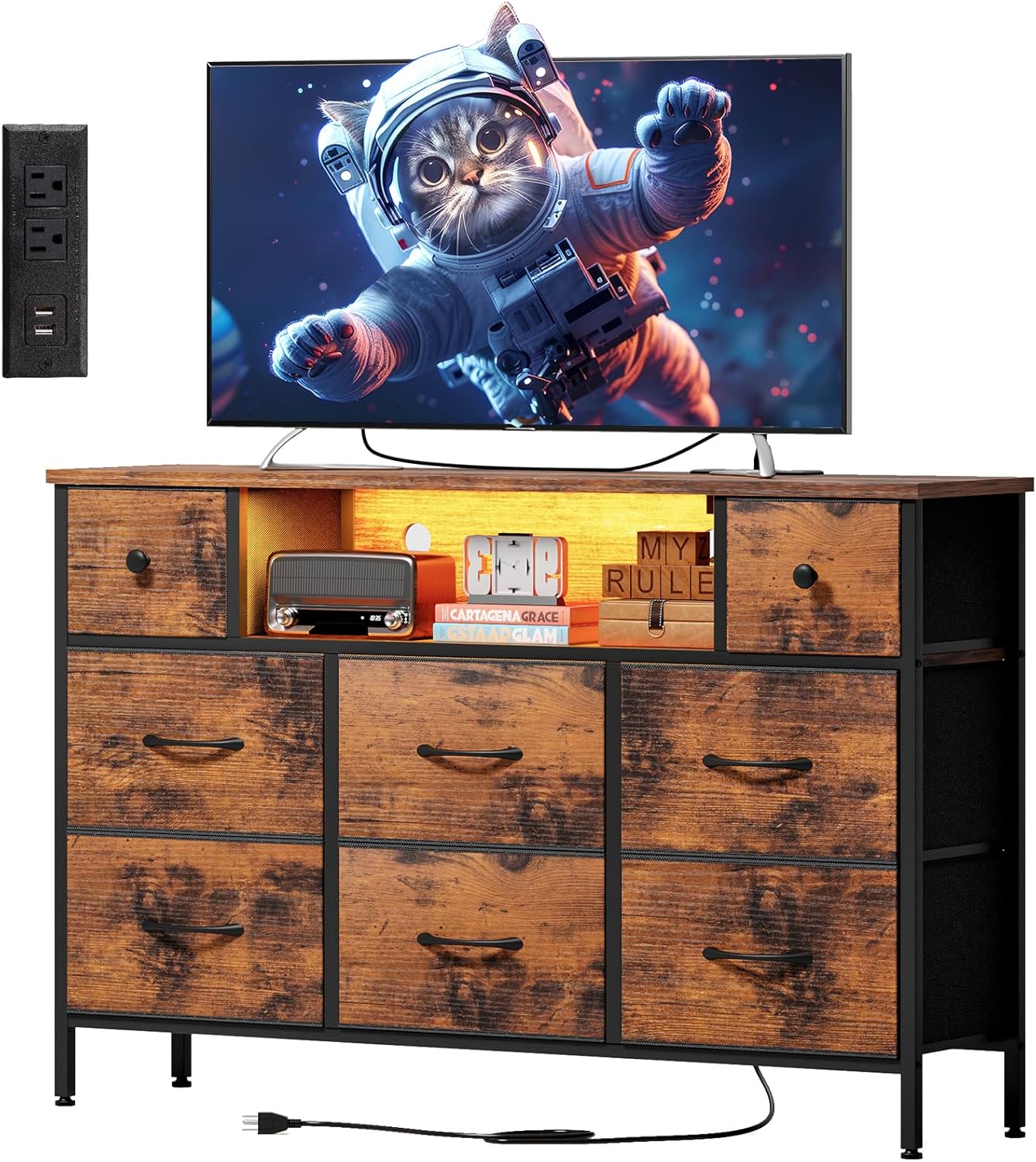 Fixwal 55in TV Stand Dresser with Storage and LED Lights