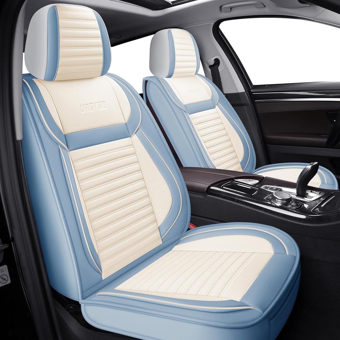 Breathable & Waterproof Car Seat Cover - White/Light Blue