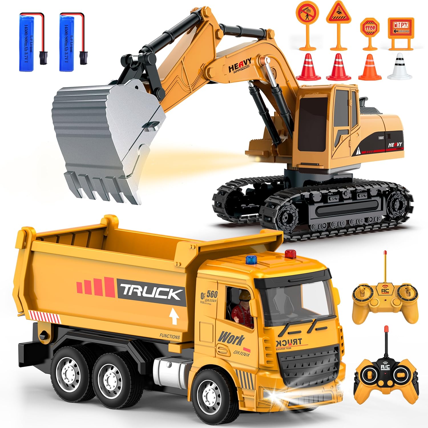 Remote Control Excavator and Dump Truck Toy Set for Kids