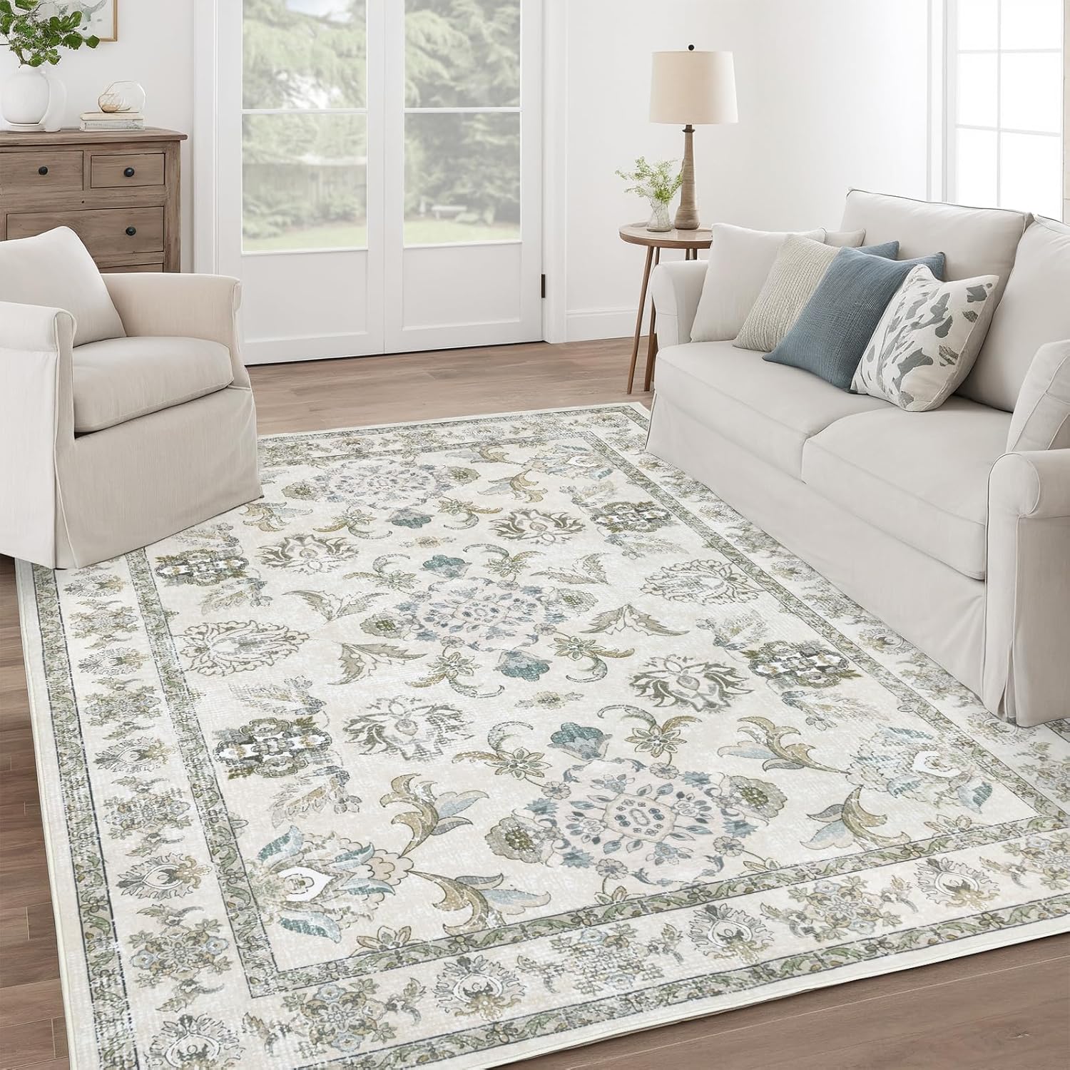 8x10 Washable Area Rugs for Vintage Boho Floral Decor