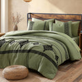 MaiReve Embroidery King Size Comforter Set Light Olive Green