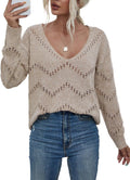 EVALESS Crochet Sweater Top Deep V Neck Pullover - Cozy Fall Staple