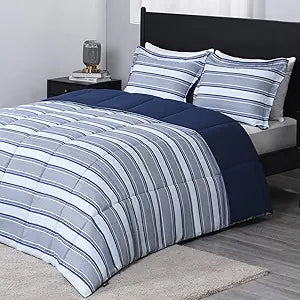 Downluxe Queen Comforter Set - Soft Navy Reversible Design